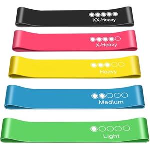 Sixstore Fasce di resistenza, confezione da 5 fasce di resistenza delicate sulla pelle con 5 diversi livelli di resistenza, custodia per il trasporto inclusa, ideale per casa, palestra, yoga,