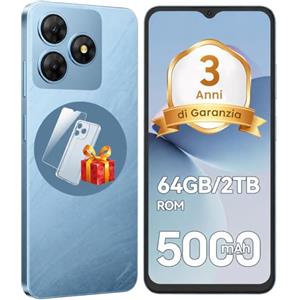 Ausriray Smartphone Offerta Android, Batteria 5000mAh Telefono Cellulare, Smartphone 6.56 Pollici HD+, 6GB+64GB/TF 2TB Cellulari, Fotocamera 13MP+8MP, Telefoni 4G Dual SIM, Face ID/GPS, Garanzia 3 Anni, Blu