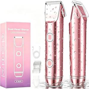 Bamkmbe Rasoio Elettrico Donna, 2 in 1 Impermeabile Depilatore Corpo Donna, bikini a doppia testa, Tagliapeli corporeo per donna Epilatore, IPX7 Display LED Uso a secco/bagnato, Viso e Corpo (Rosa)