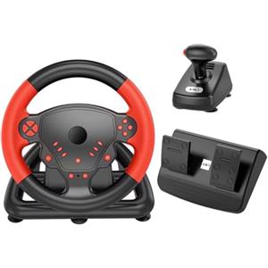 Belnotelt Volante da corsa wireless con pedali e cambio, volante da gioco per PS4 PC Smart TV, controller ergonomico ABS per simulatori di guida auto, rosso o blu (rosso)