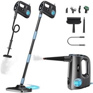 Olvy Scopa a vapore e pulitore a vapore 2 in 1, 1200 W ad alta pressione per pavimenti duri e tappeti, 3 livelli di vapore, 12+ accessori, cavo da 5 m