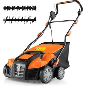 COSTWAY Scarificatore Elettrico 2 in 1, 2000W, Lavoro Sacco 55L (Arancione) | Tagliaerba, 40cm, 5 Livelli Profondità, Pieghevole, Macchina Manutenzione Prato Fino 800 m² con Doppio Interruttore Sicurezza