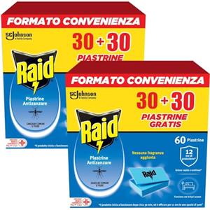Raid Piastrine Antizanzare, 60 Piastrine Inodore per Zanzare Comuni e Tigre, Fino a 12 Ore di Protezione, Compatibili con Diffusori Raid (2)