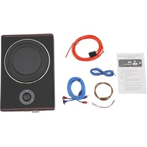 Queeucaer Subwoofer piatto per auto, basso attivo, set attivo ultra compatto, sotto il sedile, corpo in legno rivestito in pelle PU, riduce le vibrazioni, nero