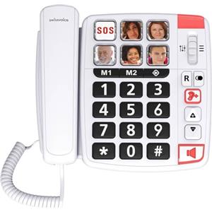 SWISSVOICE - Xtra 1110 - Telefono fisso con filo per anziani - Tasti grandi - 6 tasti di memoria con foto - Suonerie extra forti - Indicatore luminoso - Audio Boost - Compatibile apparecchi acustici