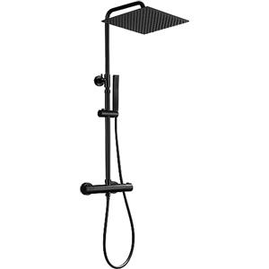 JOHO Colonna Doccia in Acciaio INOX con Miscelatore Termostatica, Asta Doccia Saliscendi con Soffione e Doccetta, Set Doccia a Pioggia con Soffione 30x30 cm Nero