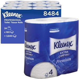 Kleenex Extra Confort Carta igienica, 4 veli, morbidezza ottima, Con Certificazione FSC, 24 Rotoli Piccoli da 160 Fogli, Premium, Bianco, Nr. Articolo 8484