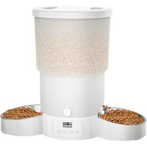 Gimars 5L Distributore Automatico Cibo Gatti 2 Ciotole in Acciaio Inossidabile, Distribuzione Uniforme, Dispenser Crocchette Gatti e Cani Programmabile da 1-6 Pasti al Giorno, Registrazione Vocale 10s