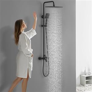 Auralum Colonna Doccia con Miscelatore, Asta Doccia con Soffione e Doccetta, Saliscendi Doccia Acciaio Inox Altezza Regolabile 90-130cm, Gruppo Doccia Completa con Miscelatore Doccia Esternoe Nera