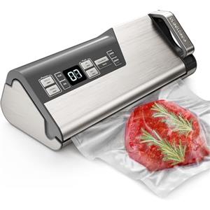 Mesliese Macchina per sottovuoto Mesliese, sigillatrice per alimenti potente a doppia tenuta da 95 kPa e 140W, funzionamento con una sola mano, conservazione degli alimenti con taglierina portarotolo (grigio)