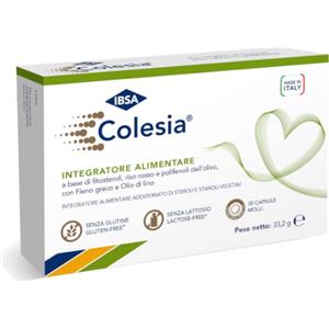 IBSA Colesia Soft Gel - Integratore per il Controllo di Colesterolo e Trigliceridi con Fitosteroli e Riso Rosso - 30 Capsule Molli
