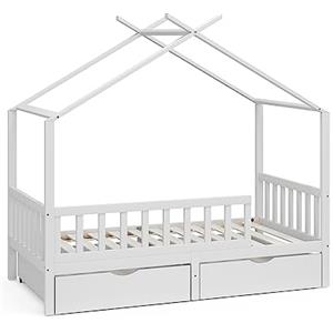 VitaliSpa Letto montessori bambini Franka, Bianco, 80x160 cm con 2 cassetti, adatto per materassi fino a 90x200 cm e combinabile