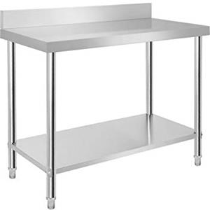 VA-Cerulean Tavolo da lavoro in acciaio inox con gambe regolabili, tavolo di preparazione, mobile da cucina per ristorante, bar, colore: argento, 100 x 60 x 85 cm