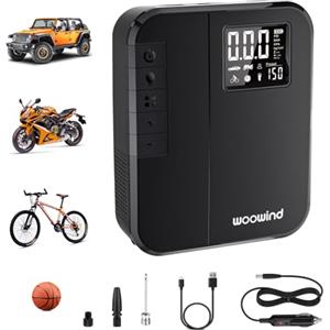 Woowind Mini Compressore Aria Portatile con Power Bank, Auto Bici Moto | Pompa Elettrica Ricaricabile A Batteria Per Bicicletta, Auto, Moto, Calcio, Anelli Di Nuoto