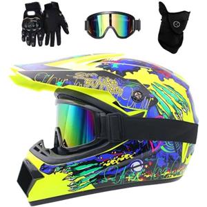 KHBTFNB Unisex Moda Casco da Motocross, con Occhiali Guanti Maschera, Gioventù Bambini Integrale Fuoristrada Moto Casco, In Discesa Enduro MTB BMX ATV Bici da Cross Caschi(Matte Black,XL/58-59CM)