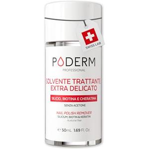 PODERM Solvente Extra Delicato Senza Acetone per Unghie Sensibili - 50 ML | Rimuove gli Smalti Intensi dalla Prima Passata | Fito-Cheratina, Biotina & Silicio | Creato da un Podologo