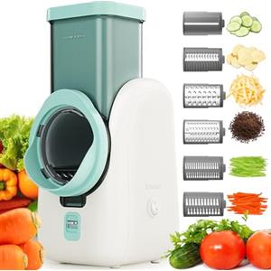 Enleber Tagliaverdure elettrico, affettatrice per verdure, grattugia elettrica multifunzionale, per frutta e verdura, ideale per formaggi, cetrioli, carote, noci, ecc. Bianco