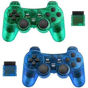Achort Wireless Controller for PS2 Playstation 2.4G Gamepad Joystick Remote with Dual Shock Vibration Sensitive Control Wirelless Receivers (ClearBlue and ClearGreen)