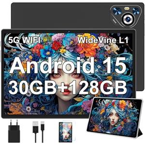 Dghrti Tablet 30GB RAM 128GB ROM+(TF 2TB Espandibile), 10 Pollici+8000mAh, WIFI 5G/ BT5.0/ OTG/Camera 5+8 MP, Widevine L1, Certificazione GMS, Tablets Corpo in Metallo con Custodia Protettiva -Nera
