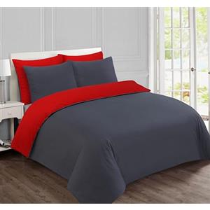 VISION Parure Copripiumino Reversibile 100% Cotone - Rosso Antracite | 1 Copripiumino (155×220 cm) + 2 Federe (80×80 cm) | 57 Fili/cm² | Morbido e Confortevole | Certificato Oeko-Tex