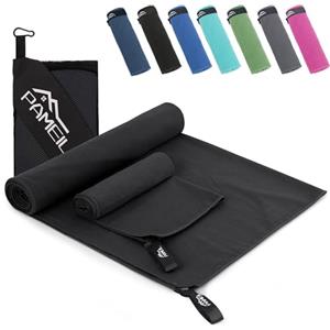 Pameil Asciugamano Palestra 2 Set (Asciugamano Microfibra160x80cm+80x40cm Telo Palestra), Telo Mare Compatto e ad Asciugatura Rapida - Asciugamano Sportivo Perfetto Per lo Sport e il Fitness (nero)