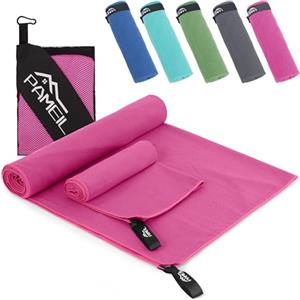 Pameil Asciugamano Palestra 2 Set (Asciugamano Microfibra160x80cm+80x40cm Telo Palestra), Telo Mare Compatto e ad Asciugatura Rapida - Asciugamano Sportivo Perfetto Per lo Sport e il Fitness (rosa rossa)