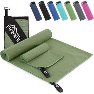 Pameil Asciugamano Palestra 2 Set (Asciugamano Microfibra160x80cm+80x40cm Telo Palestra), Telo Mare Compatto e ad Asciugatura Rapida - Asciugamano Sportivo (verde militare)