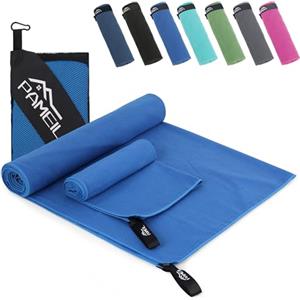 Pameil Asciugamano Palestra 2 Set (Asciugamano Microfibra160x80cm+80x40cm Telo Palestra), Telo Mare Compatto e ad Asciugatura Rapida - Asciugamano Sportivo (blu reale)