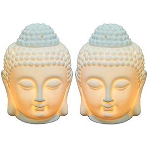 EVERGD - Set di 2 bruciatori per candele a forma di testa di Buddha, in ceramica, per aromaterapia, yoga, spa, pilates, meditazione, decorazione per la casa, idea regalo (bianco)