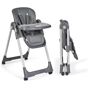 MS BabyWorld - Seggiolone Pappa Evolutivo Tasty | 7 Posizioni di Altezza e 3 di Reclinazione | Vassoio Estraibile e Poggiapiedi Regolabile | Portatile, Pieghevole, Fino a 3 anni (Gridio Scuro)