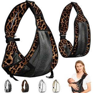 AUNGCSHE Fascia Neonato, Fascia Porta Bebe Regolabile, Marsupio Neonato 0-36 Mesi, Adatto dai Neonati ai Bambini Piccoli, Capacità di Carico Massima di 20 Kg (Marrone - Stampa leopardata)