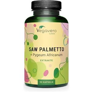 Vegavero SAW PALMETTO 10.000 mg | con Pygeum Africanum | Serenoa Repens ad Alto Dosaggio | con Acidi Grassi e Steroli | Salute della Prostata e Capelli | 90 capsule | Vegan | Vegavero®