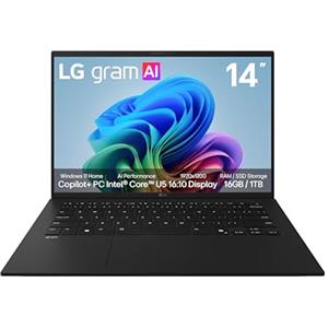 LG gram AI 14Z90U Notebook, Display 14" WUXGA (1920x1200), Intel Core Ultra 5, 16GB RAM, 1TB SSD, Ultraleggero solo 1.120g, Batteria 72Wh, Windows 11 Home, Copilot, Nero