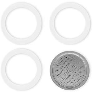 Bialetti Ricambi, Include 3 Guarnizioni e 1 Piastrina, Compatibili con Moka Express, Dama, Elettrica e Mini Express, 2 Tazze