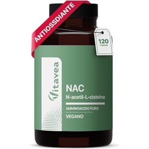 Vitavea NAC N-acetil-L-cisteina 590 mg - 120 capsule vegane - Supporto al glutatione e azione antiossidante - Protezione cellulare contro lo stress ossidativo - Senza glutine e OGM - Vitavea