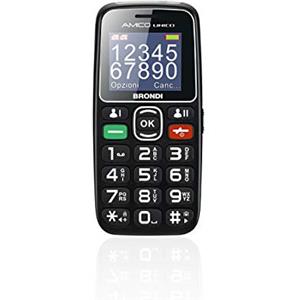 Brondi Chi Parla Brondi Amico Unico, Telefono cellulare GSM per anziani con tasti grandi, tasto SOS e funzione da remoto, dual SIM, volume alto, Nero