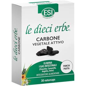 ESI - Le Dieci Erbe Carbone Vegetale Attivo, Integratore Alimentare con Estratti Vegetali, Combatte Gonfiore Addominale e Flatulenza, Effetto Pancia Piatta, Senza Glutine e Vegan, 30 Naturcaps