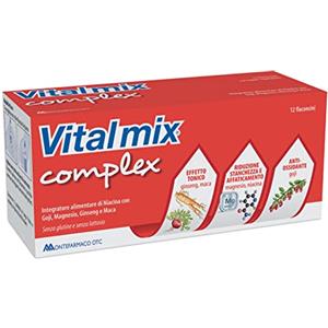 Montefarmaco Vitalmix Complex - Integratore Alimentare con Ginseng e Maca, 12 Flaconcini da 12 ml, Effetto Tonico e Adattogeno