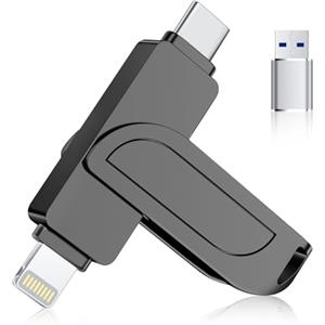 Gaulau [Senza App] Gaulau Chiavetta USB 256GB per iPhone Certificato MFi Apple,3 in 1 Chiavetta USB-C Lightning USB 3.0,Pendrive Memoria Externa per iPhone/iPad/Smartphone Android OTG/Mac/PC,Nero