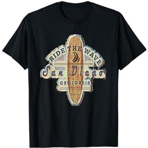 San Diego, CA San Diego California Distressed Vintage Surf Tavola da Surf Maglietta