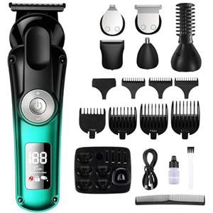 BESTBOMG Tagliacapelli Uomo Professionale, 6 in 1 Macchinetta per Capelli con Display LED, Impermeabile IPX6 Tagliacapelli per il Corpo, Tagliabarba Ricaricabile Senza Fili per Naso e Orecchie