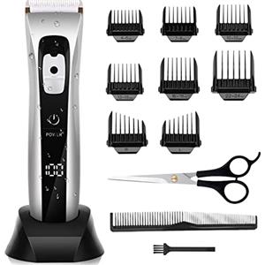 ELEHOT-Store Tagliacapelli Uomo Professionale Regolabarba Elettrico Lama Regolabile Ceramica Titanio con 8 Pettine di Precisione Schermo LCD Impermeabile