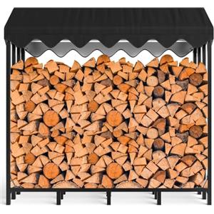 Himimi Rastrelliera per legna da ardere in metallo per esterni 185 x 70 x 185 cm, ricovero per legna da ardere per esterni, rastrelliera per legna da ardere con copertura protettiva