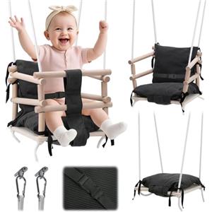 Jaxguom Altalena per bambini e interni ed esterni, 3 in 1, in legno, regolabile in altezza (160-260 cm) con cuscino rimovibile, per giardino, portata 50 kg, a partire da 12 mesi (grigio)