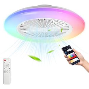Monucep Ventilatore da soffitto con illuminazione, luce LED Smart RGB, φ50 cm, lampada da soffitto con ventilatore, dimmerabile, app e telecomando, 6 marce, 3 temperature di colore, timer, modalità
