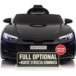TOYSCAR Macchina Elettrica per Bambini Audi RS e-Tron Auto Elettrica per Bambini Telecomandata Sedile in Pelle Porte Apribili TAPPETINI Inclusi Doppio Motore Elettrico 12V Carico 25 kg Nero