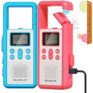 QUOLIX Walkie Talkie Ricaricabile, USB con Batteria agli Ioni di Litio - 8 Canali, 99 Codici Torcia LED SOS VOX Blocco Tasti Walkie Talkies per Bicicletta Escursionismo Camping e Sopravvivenza