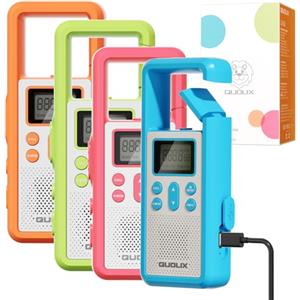 QUOLIX Radioline Walkie Talkies, Ricaricabile Woki Toki per Adulti Bambini, 8 Canali con Batteria agli Ioni di Litio VOX SOS Torcia LED - Comunicazione Bidirezionale - Ideale per Outdoor, Set 4 Pezzi