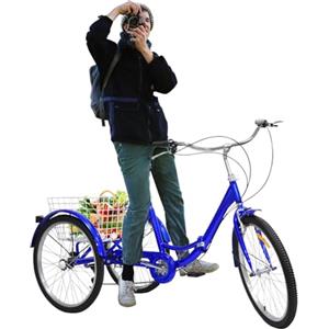 OMGGYER Triciclo per adulti 24 pollici 7 marce triciclo bicicletta con cestino e schienale, per anziani triciclo adulto pieghevole 3 ruote Cargo Cruise Trike Pieghevole Tricycle per lo shopping all'aperto