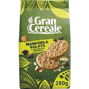 Gran Cereale, Biscotti Gran Cereale alla Mandorla Salata, Biscotti Integrali e Ricchi di Fibre, con Pepite di Cioccolato Fondente e Mandorle Tostate e Salate, 280 g